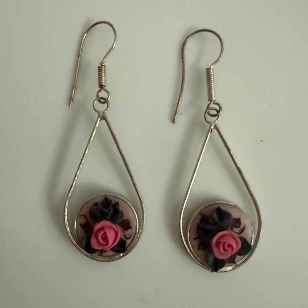 Elegant Pink Rose Drop Earrings